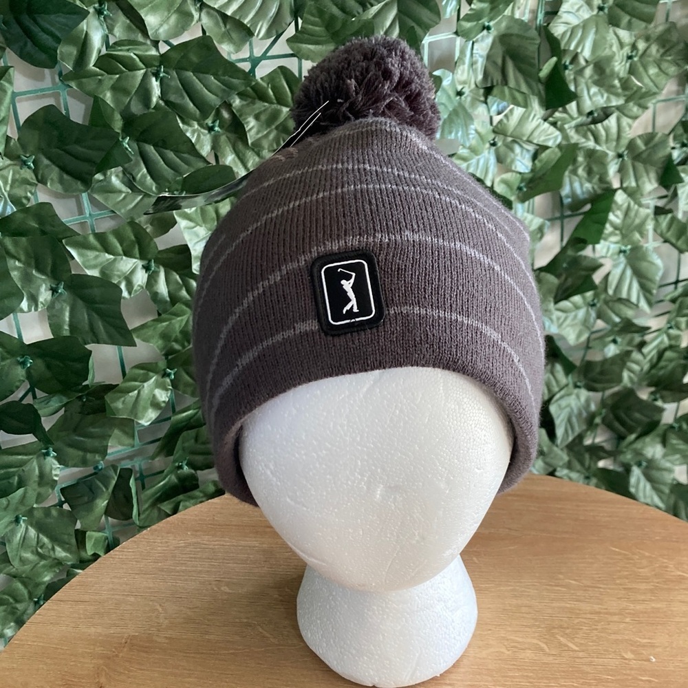 NWT PGA Tour Laser‎ Pattern Beanie with Pom Pom Color: Asphalt ONE SIZE - Picture 2 of 8